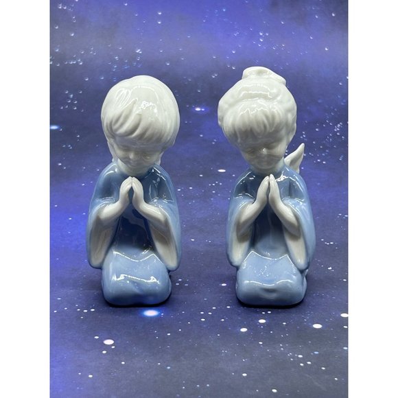 Lefton Porcelain Praying Angels Boy & Girl 4" Figurines Christmas Vintage - Picture 1 of 8
